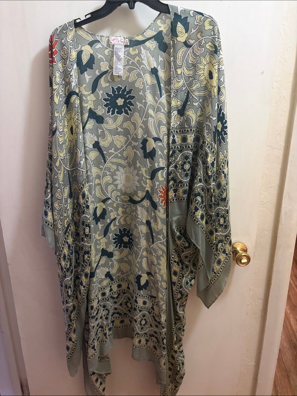 Free People Sage Green Floral Paisley Open-Front Kimono